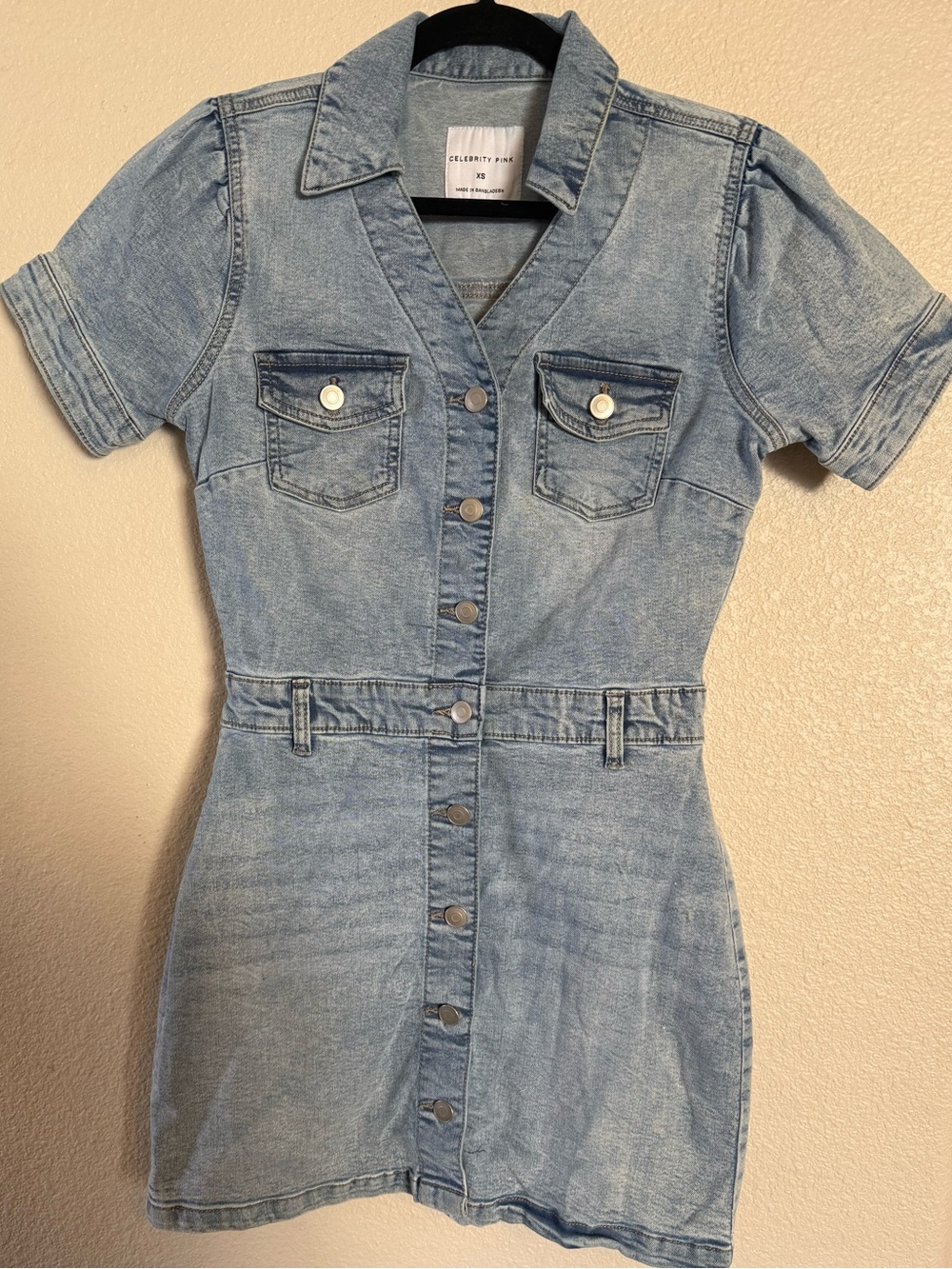 Celebrity Pink Light Blue Denim Button-Front Mini Dress Size XS